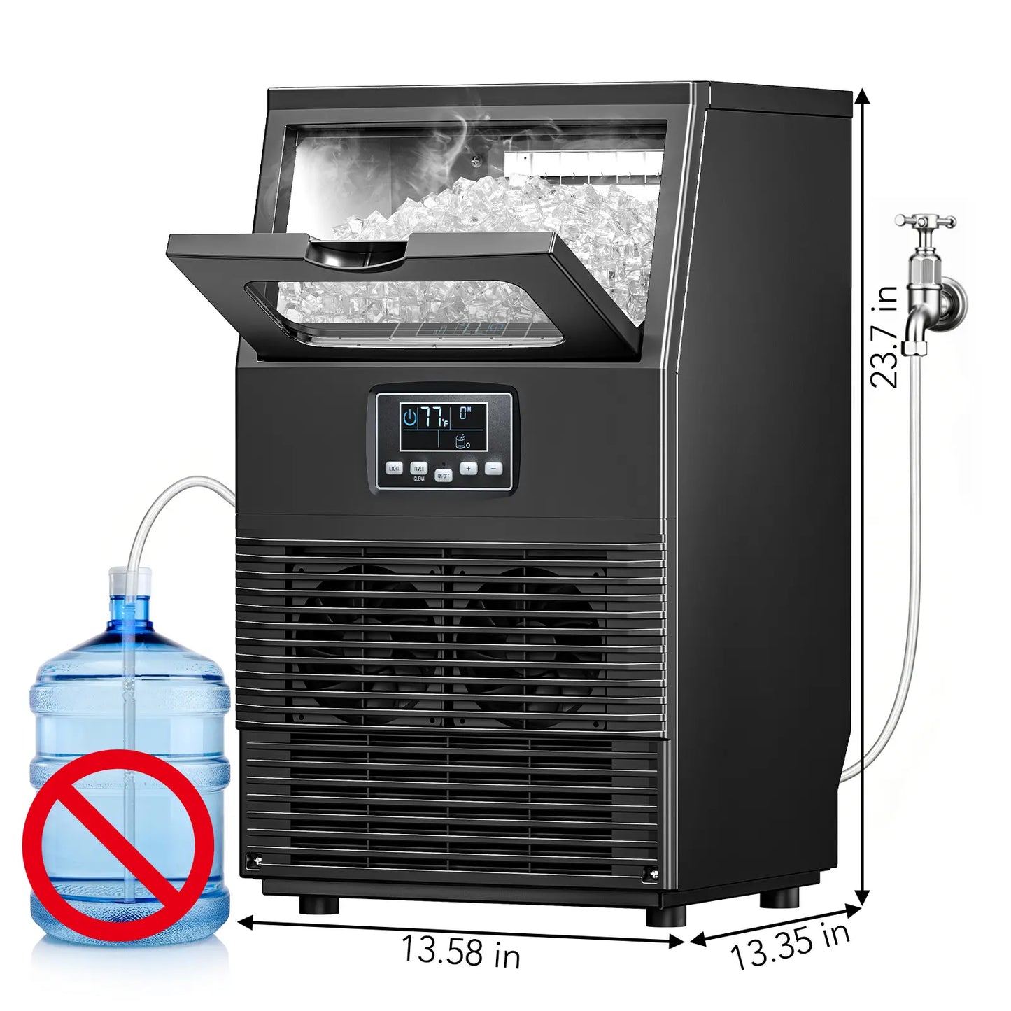 COWSAR Commercial Ice Maker V2.0, 100 Lbs, 2-Way Add Water, Large Ice Maker Self Cleaning, Ice Machine with 24 Hour Timer,33 Lbs Basket, Stainless Steel Ice Makers for School, Home, Bar, RV