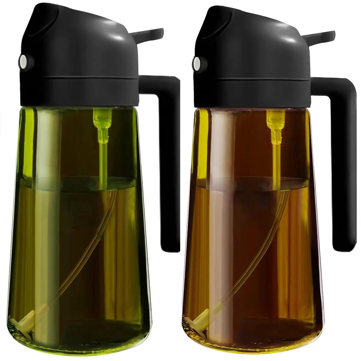 2 Count 2 in 1 Oil Sprayer for Cooking 16Oz/470Ml Light-Blocking Dark , Olive Oil Dispenser Bottle for Kitchen, Premium Dark Green Glass Oil Bottle, Food-Grade Oil Mister for Air Fryer, BBQ