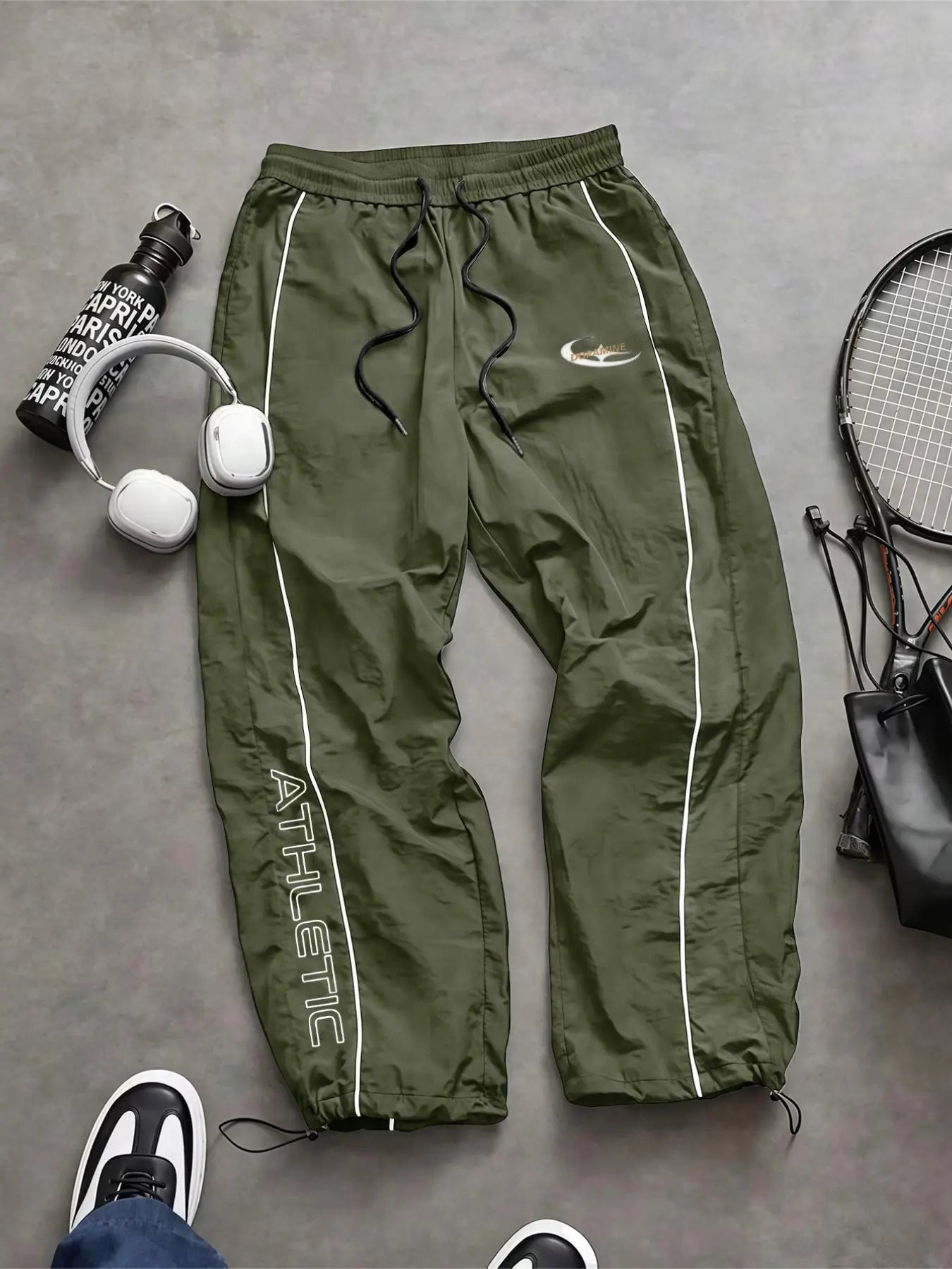 Men'S Casual Sporty Long Pants, Athleisure Pants, Loose Fit Elastic Cuff, Fashionable Print, Lightweight Fabric, Perfect for Daily Wear