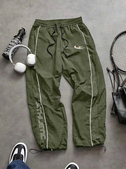 Men'S Casual Sporty Long Pants, Athleisure Pants, Loose Fit Elastic Cuff, Fashionable Print, Lightweight Fabric, Perfect for Daily Wear