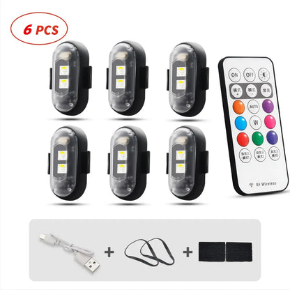RGB Led Aircraft Strobe Light Remote Wireless Motorcycle Flash Light Warning Lights for Bike Car Multifunctional