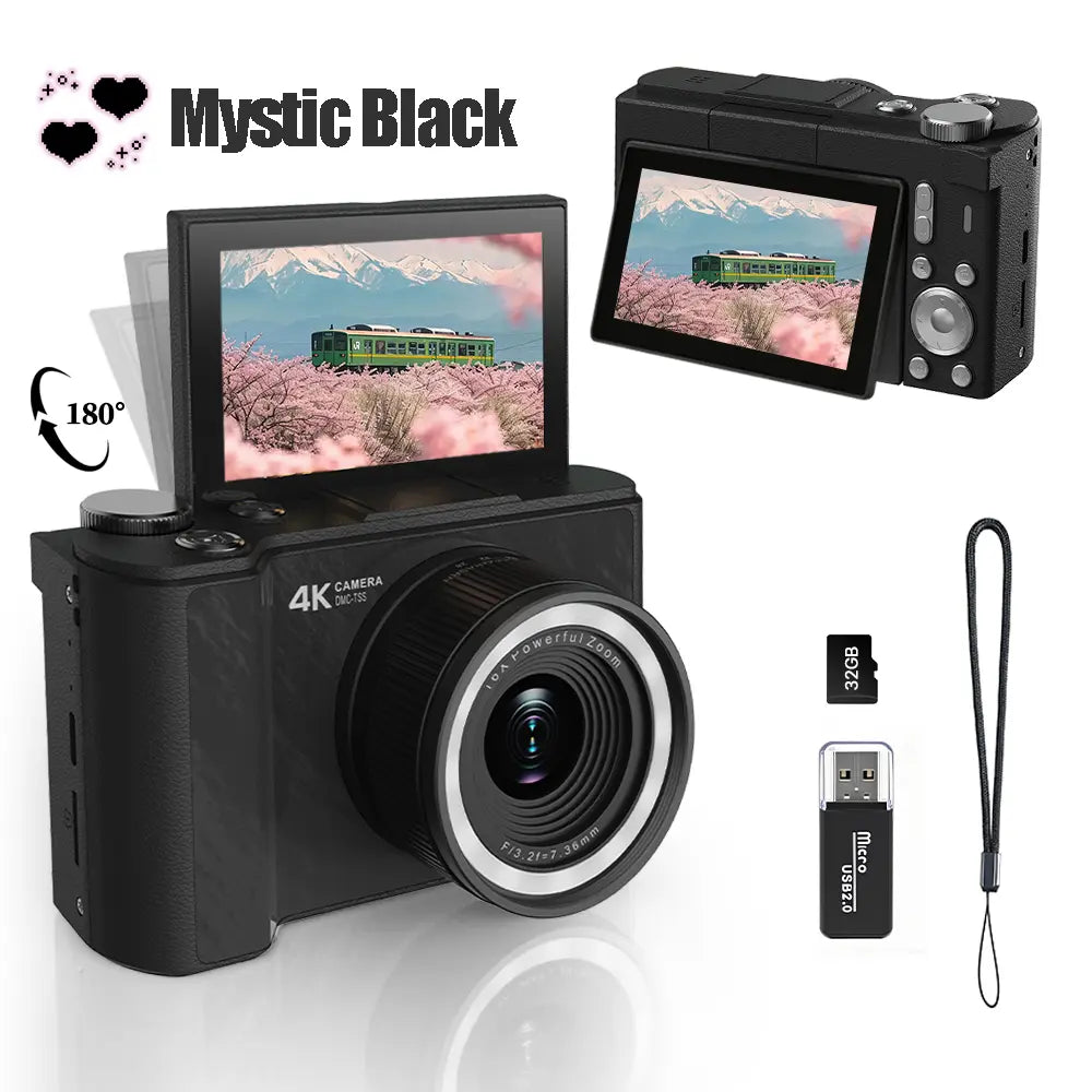 Digital Camera for Photography, Y2K Foldable Screen Portable Vlogging Camera with 32GB SD Card, Wrist Strap, Self Timer, Smooth Video Vlogging Camera, Ideal Gift for Girls, Boys Teenagers, and Beginners, Birthday Christmas Valentine'S Day Gift