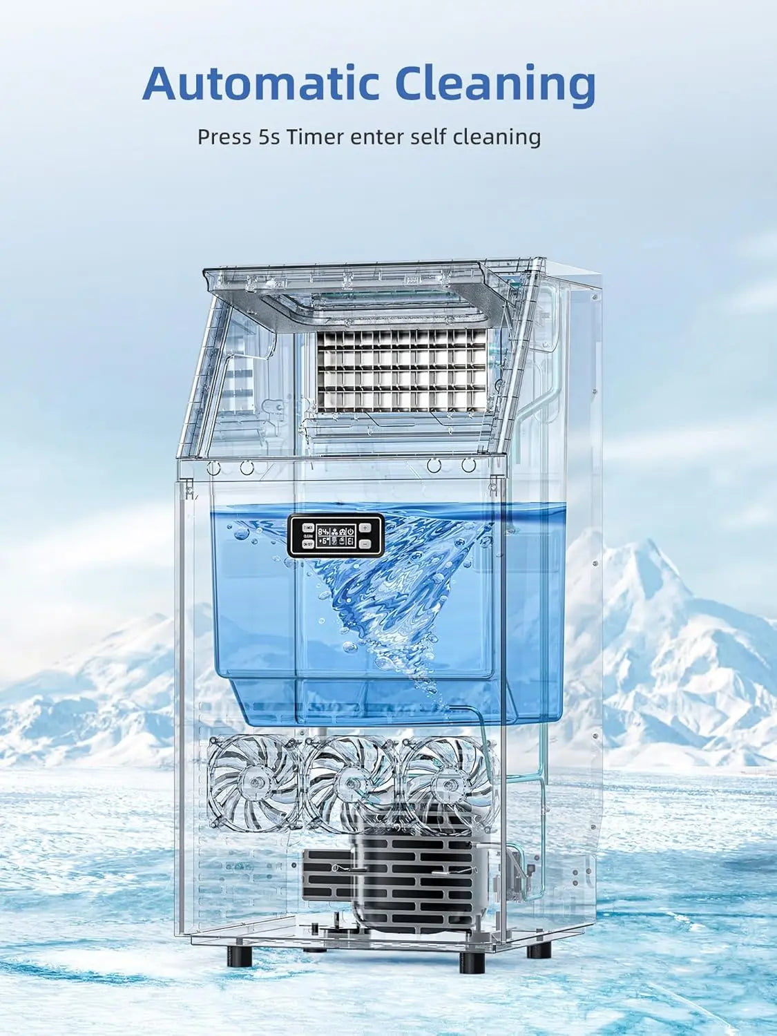 COWSAR Commercial Ice Maker V2.0, 100 Lbs, 2-Way Add Water, Large Ice Maker Self Cleaning, Ice Machine with 24 Hour Timer,33 Lbs Basket, Stainless Steel Ice Makers for School, Home, Bar, RV