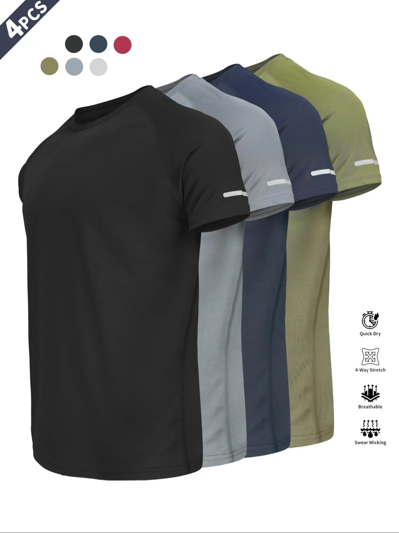 Reflective Sportswear T-Shirt, Breathable Quick-Dry Short Sleeve Crew Neck, Lightweight Men'S Athletic Tee, Ideal for Outdoor Activities