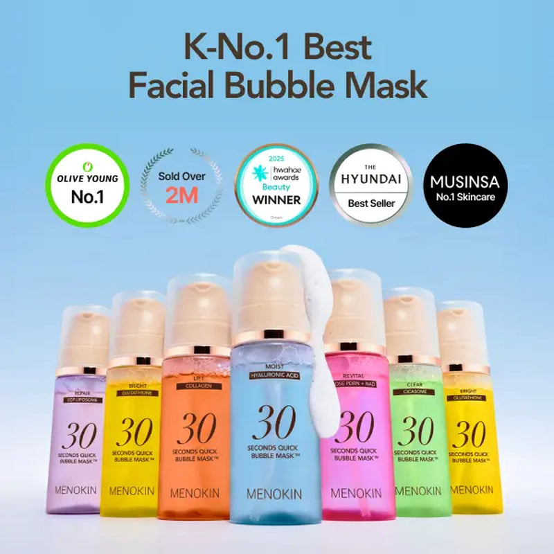 [MENOKIN] 30 Seconds Micro-Bubble Mask, Korean Glass Skin Care Essential, 70 Uses, 3.21 Fl.Oz, Turkey Neck, Zempic Neck, Tech Neck, Smoker Lines, Smile Lines, 11 Lines, Under-Eye Hollows, Forehead Lines, Micro-Bubble Primer