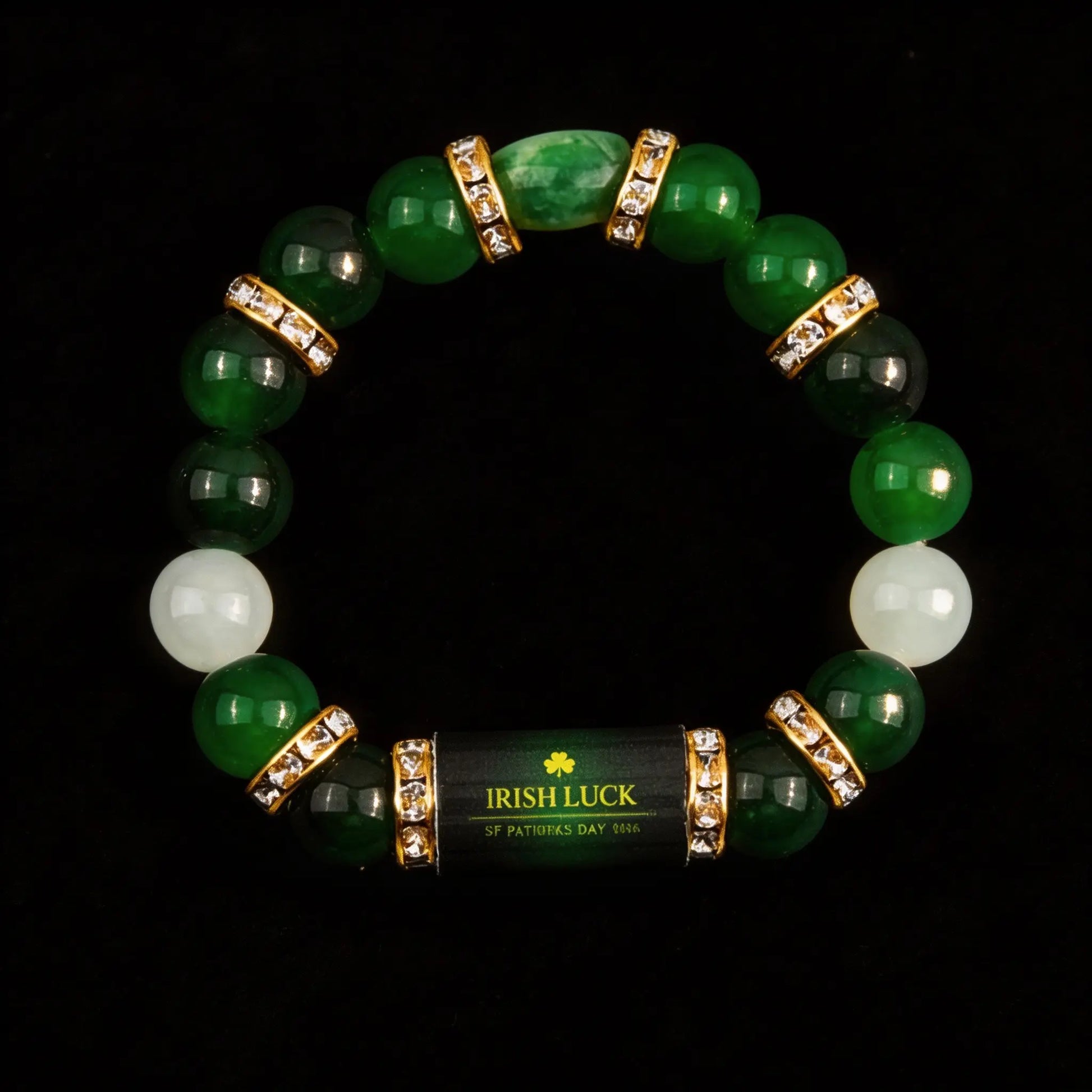 Irish Luck St. Patrick'S Day Bracelet | Green Agate Lucky Clover Beaded Bracelet with Rhinestones | Luck Bracelet - Attract Wealth, Abundance and Perfect Good Luck Gift for 2026!