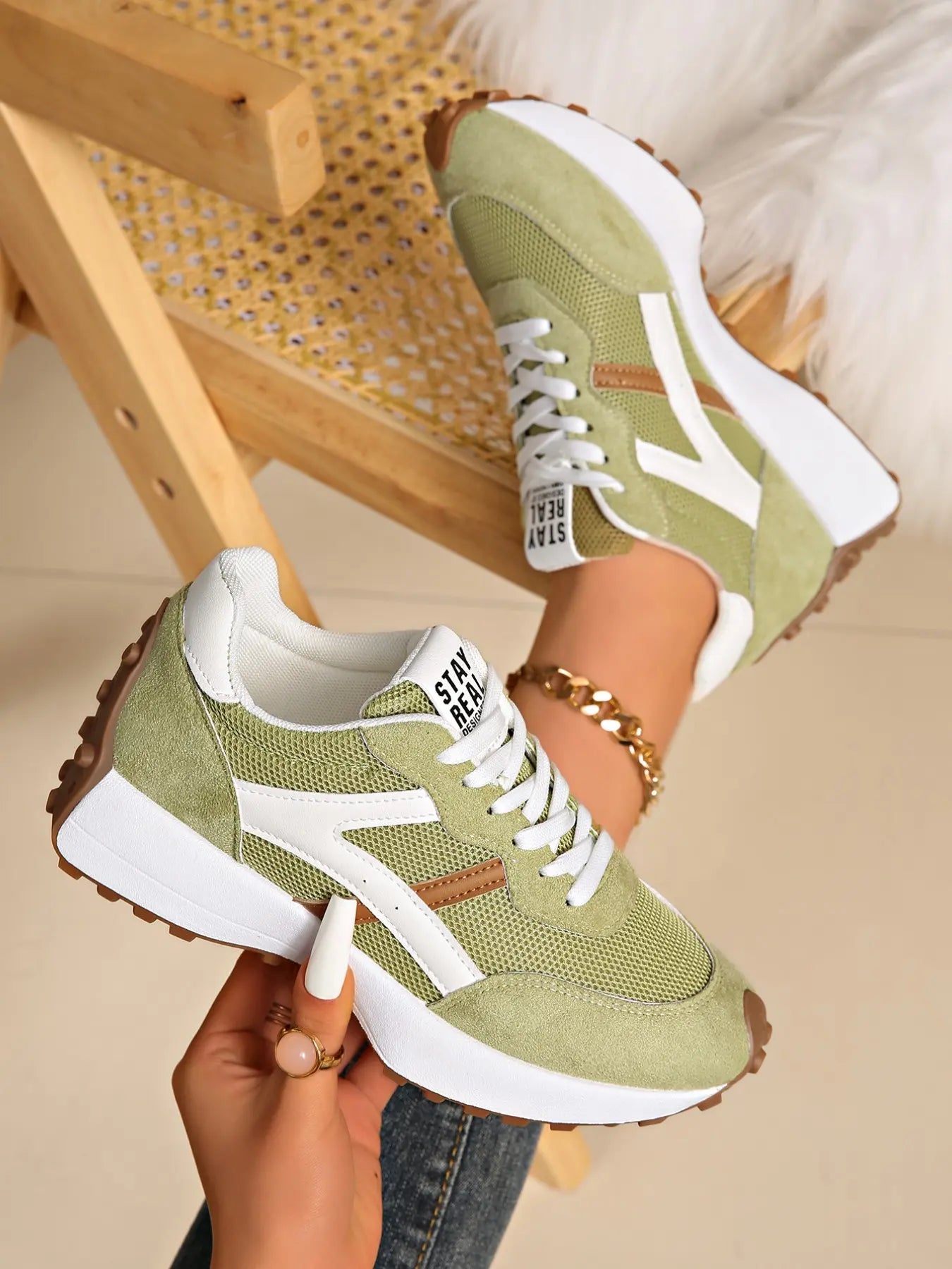 Women'S Sporty Arisan Shoes Spring & Fall Elegant Fashion Casual round Toe Low Top Lace-Up Thick Sole Breathable Outdoor Running Shoes