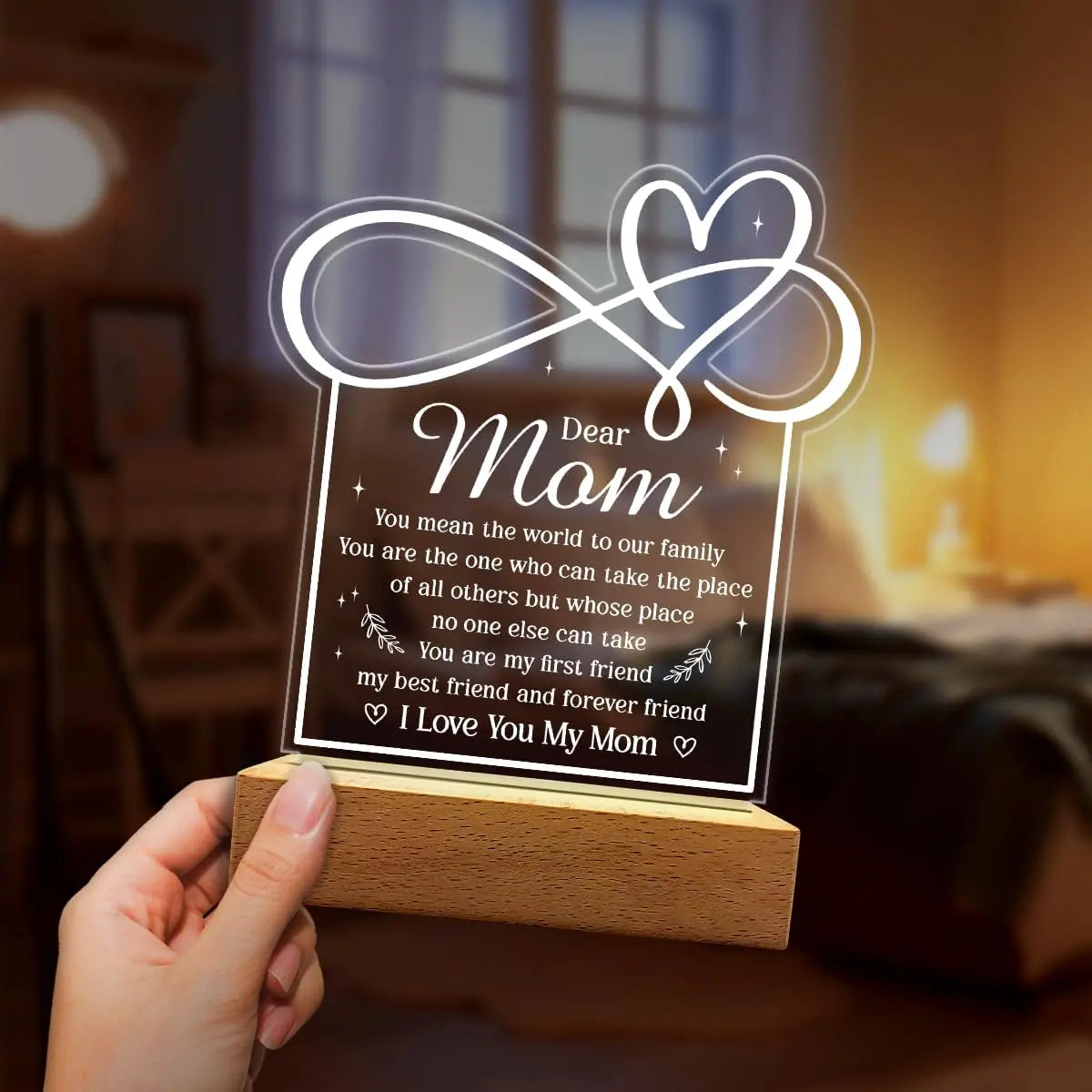 SANDJEST Mother'S Day Acrylic Night Light Table Bedside Bedroom USB Powered Decorative Light, Home Decoration, Gift for Sister Grandma
