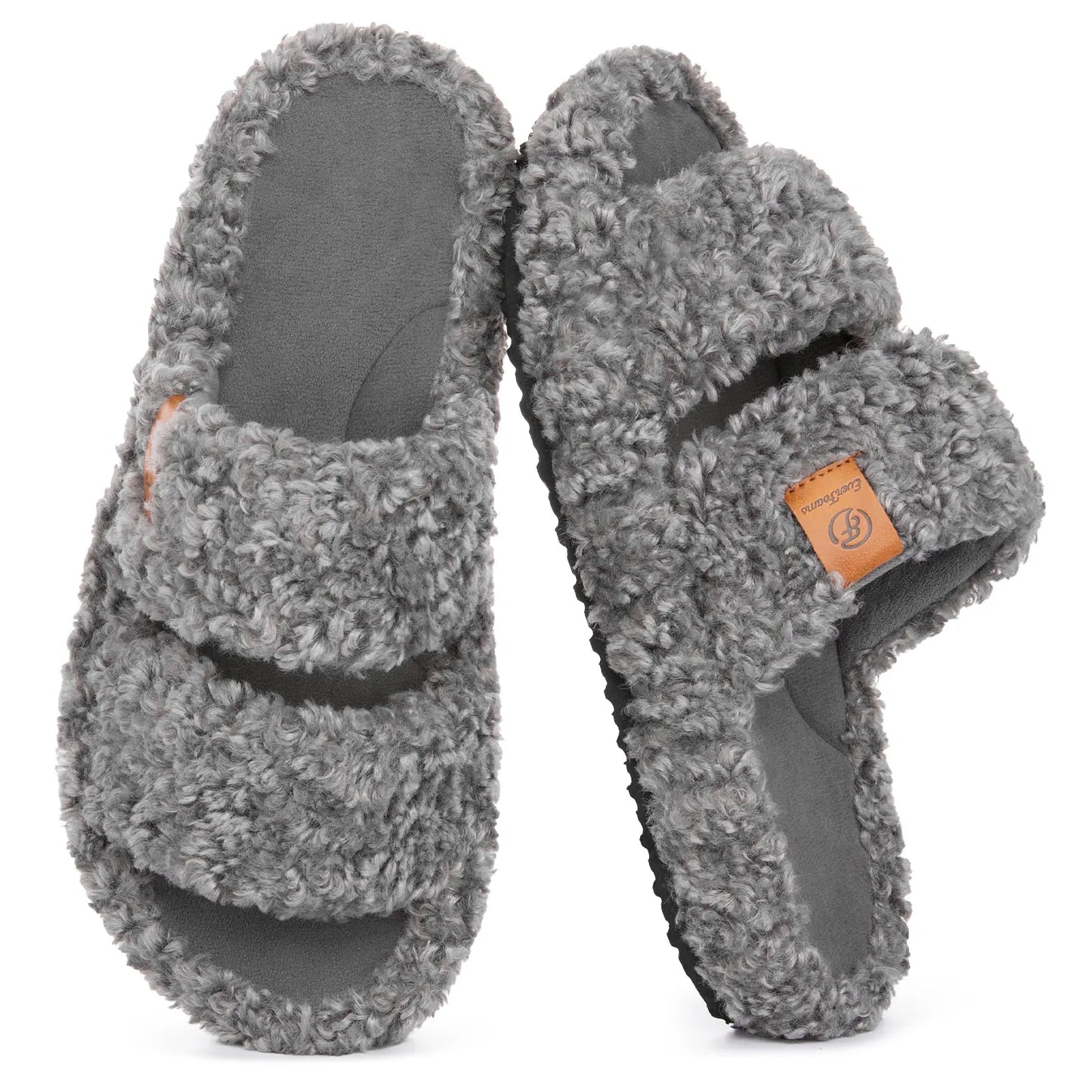 Everfoams Women'S Fuzzy Open-Toe Slippers – Stylish Classic Slides with Soft Memory Foam, Non-Slip Rubber Sole, Perfect Cozy Footwear ,Girl Fur Flipflop Walking Shoes Fluffy Modern Sleeper Slip on Clog, Gifts for Mom, Summervibes, Mother'S Day Gift