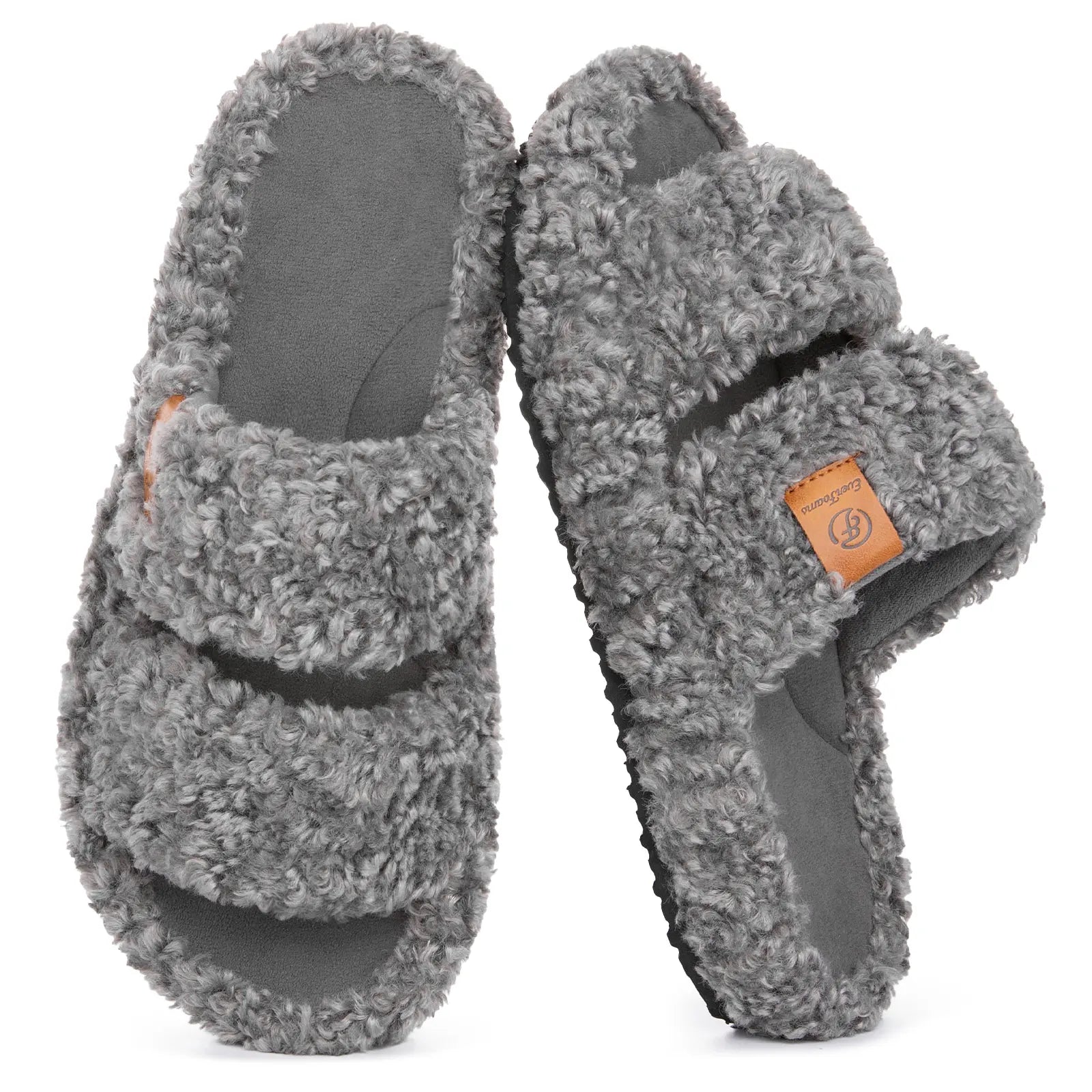 Everfoams Women'S Fuzzy Open-Toe Slippers – Stylish Classic Slides with Soft Memory Foam, Non-Slip Rubber Sole, Perfect Cozy Footwear ,Girl Fur Flipflop Walking Shoes Fluffy Modern Sleeper Slip on Clog, Gifts for Mom, Summervibes, Mother'S Day Gift