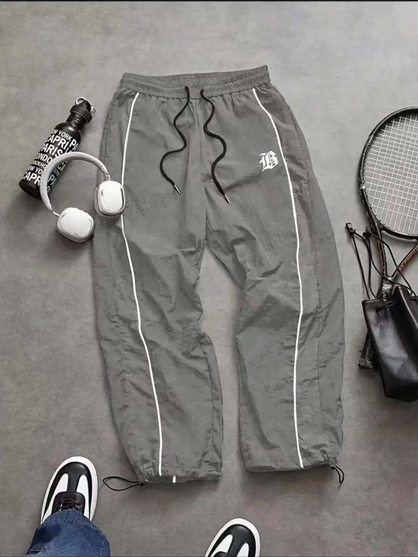 Men'S Casual Sporty Long Pants, Athleisure Pants, Loose Fit Elastic Cuff, Fashionable Print, Lightweight Fabric, Perfect for Daily Wear