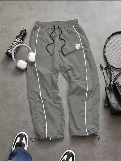 Men'S Casual Sporty Long Pants, Athleisure Pants, Loose Fit Elastic Cuff, Fashionable Print, Lightweight Fabric, Perfect for Daily Wear