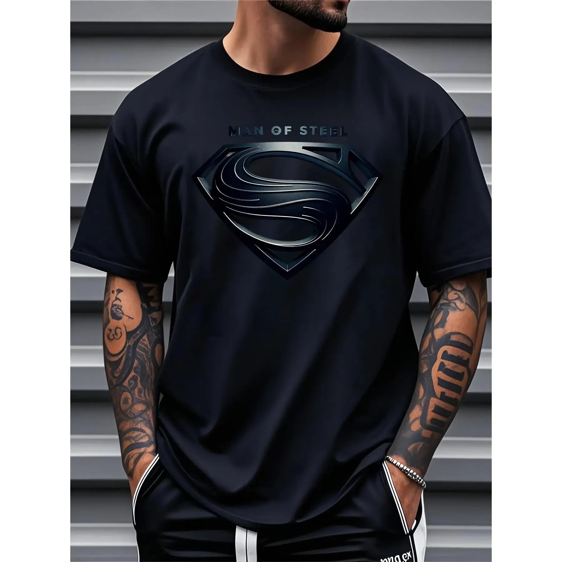Justice League Men'S plus Size Casual Crew Neck T-Shirt Man of Steel Graphic Print Short Sleeve Ideal for Spring/Summer Everyday Tshirt | Playful Text Design | Comfortable Fit SIZE plus Size M-5XL