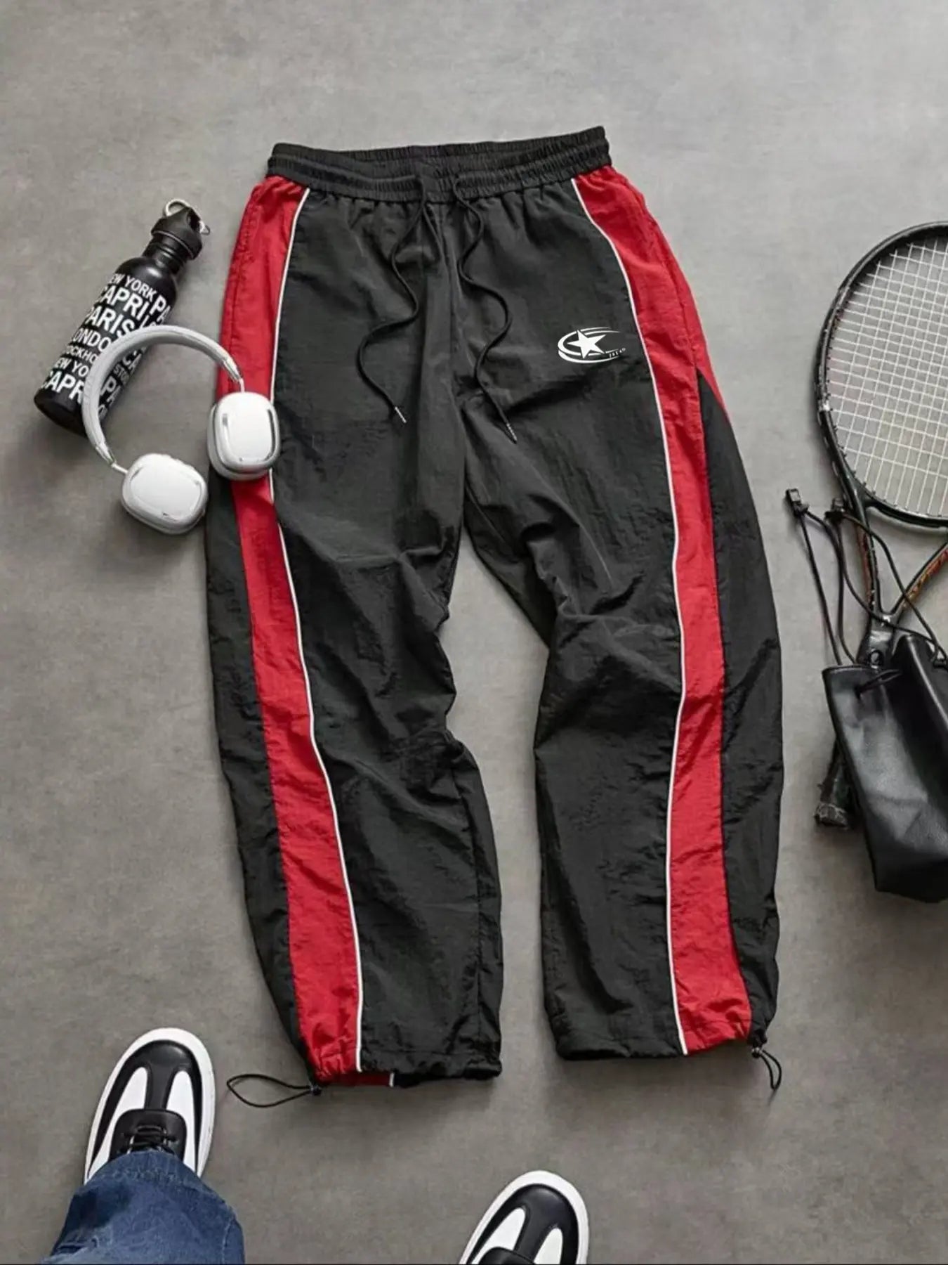 Men'S Casual Sporty Long Pants, Athleisure Pants, Loose Fit Elastic Cuff, Fashionable Print, Lightweight Fabric, Perfect for Daily Wear