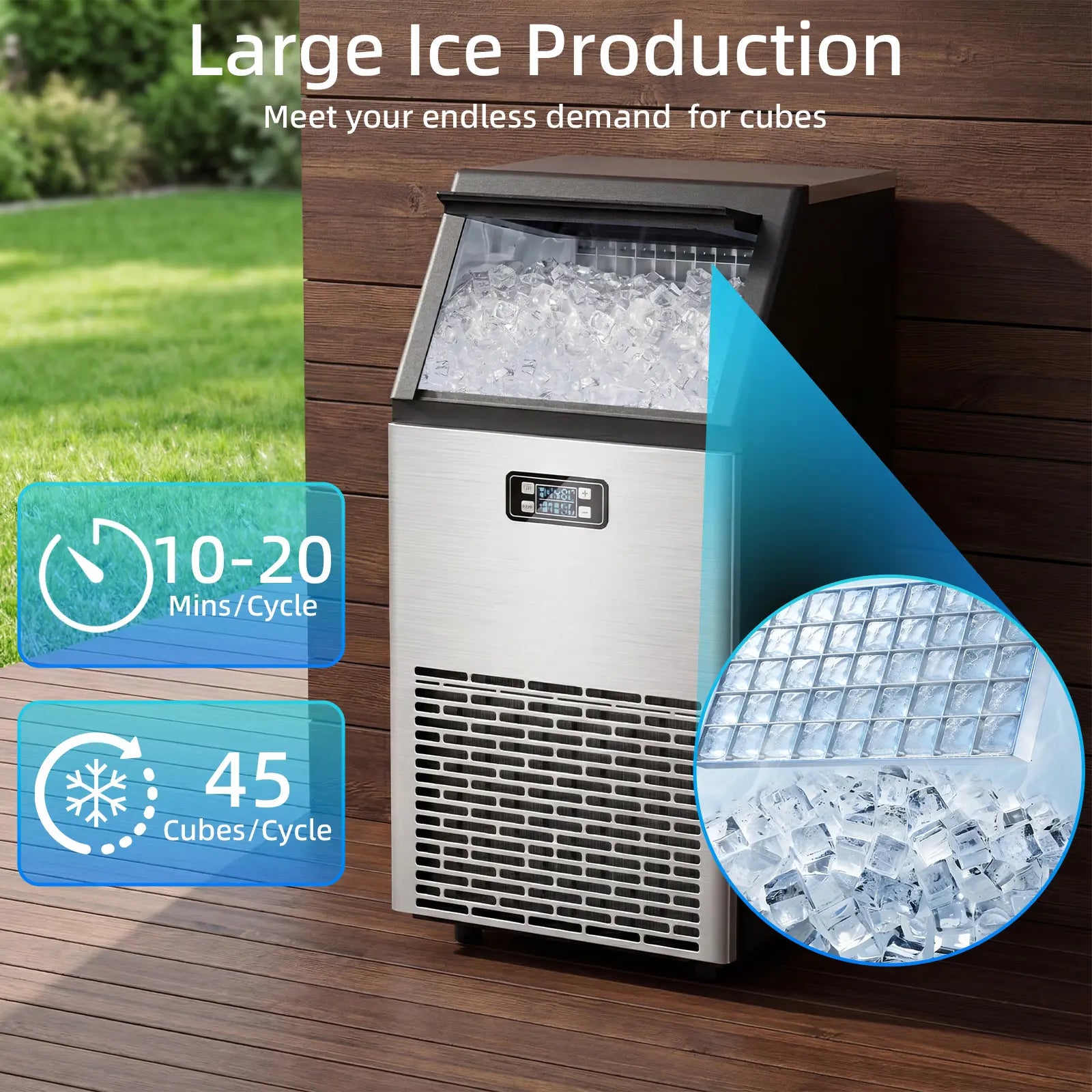 COWSAR Commercial Ice Maker V2.0, 100 Lbs, 2-Way Add Water, Large Ice Maker Self Cleaning, Ice Machine with 24 Hour Timer,33 Lbs Basket, Stainless Steel Ice Makers for School, Home, Bar, RV