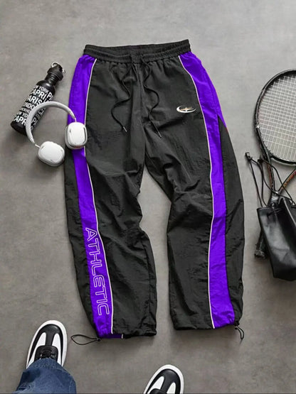 Men'S Casual Sporty Long Pants, Athleisure Pants, Loose Fit Elastic Cuff, Fashionable Print, Lightweight Fabric, Perfect for Daily Wear