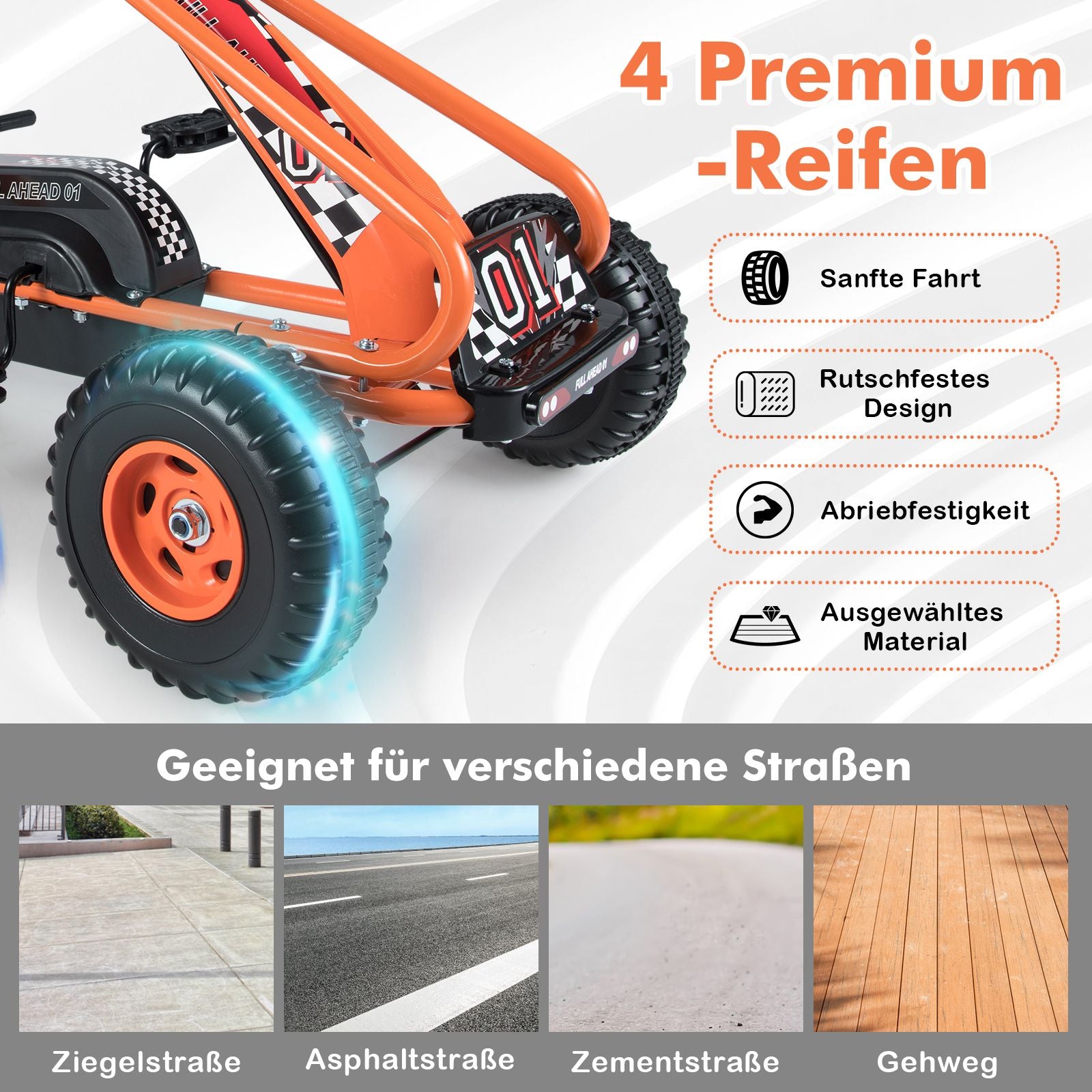 Gokart Mit Verstellbarem Sitz & Handbremse Tretauto Bis 30Kg Belastbar Pedal Go Cart