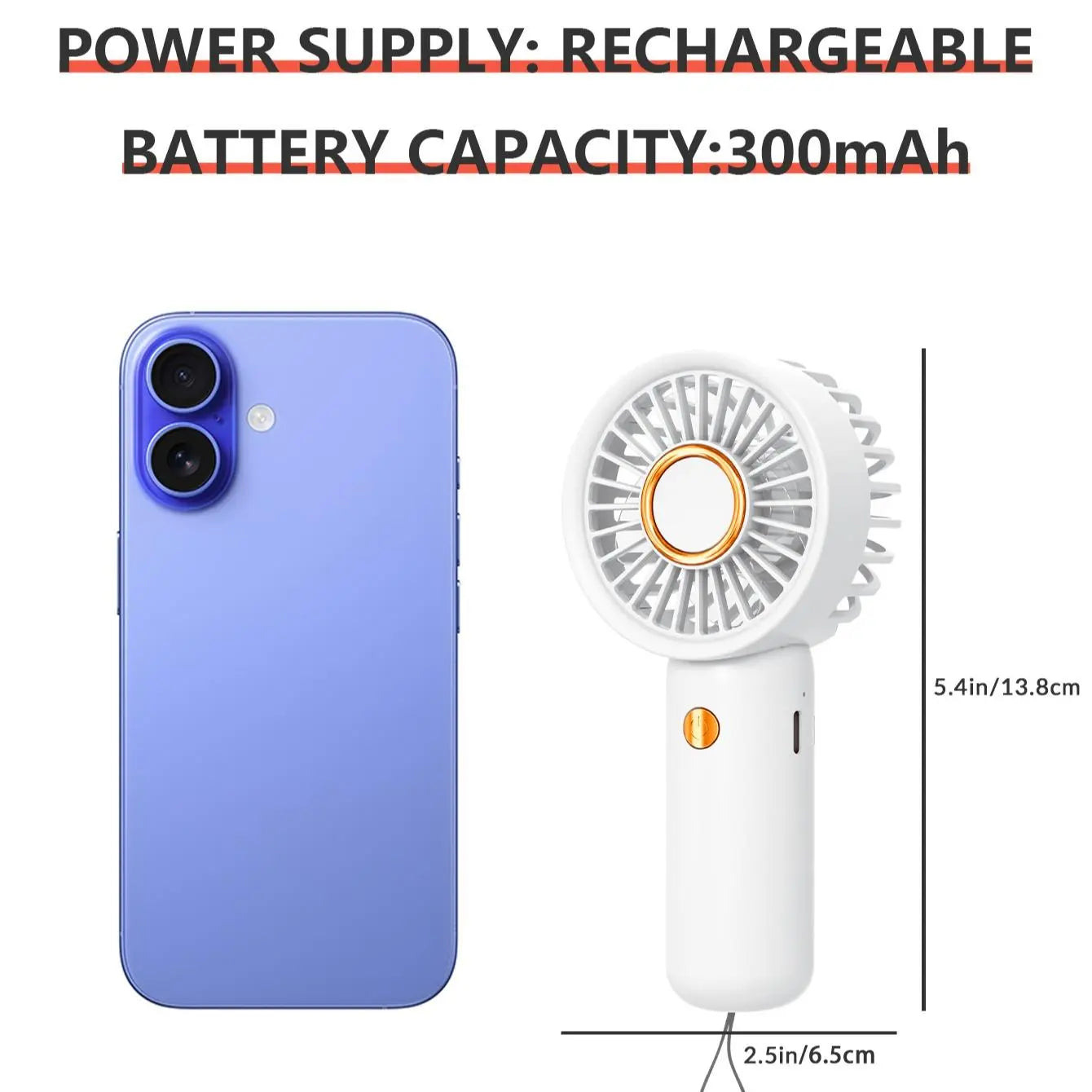 Portable Handheld Fan, Handheld Cooling Fan, 1 Count USB Rechargeable 3-Speed Mini Fan, Small Personal Fan for Women'S Makeup, Student Carry Fan, Outdoor, Travel, Office and Bedroom