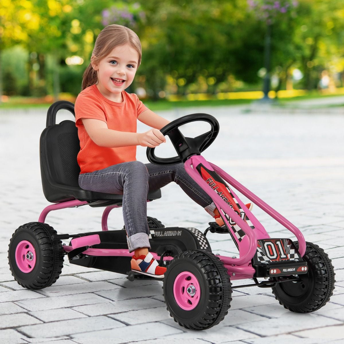 Gokart Mit Verstellbarem Sitz & Handbremse Tretauto Bis 30Kg Belastbar Pedal Go Cart