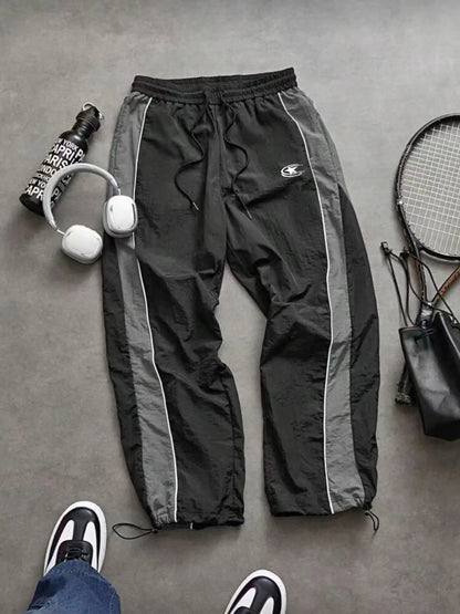Men'S Casual Sporty Long Pants, Athleisure Pants, Loose Fit Elastic Cuff, Fashionable Print, Lightweight Fabric, Perfect for Daily Wear
