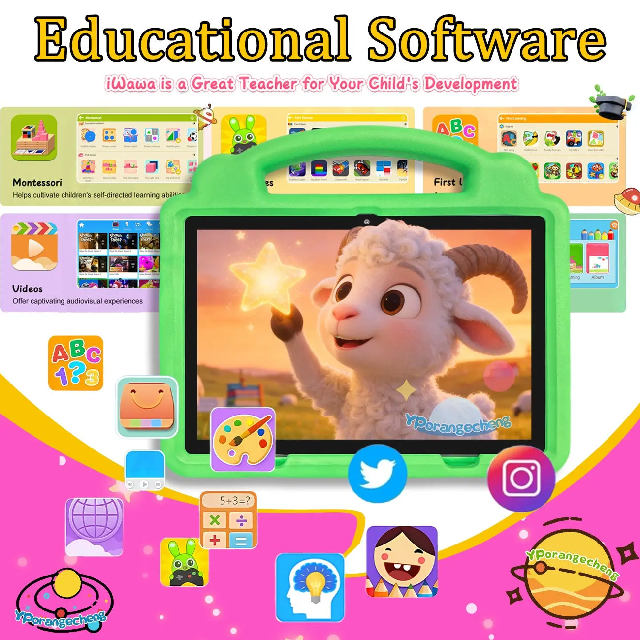 10.1 Inch Android Tablet for Education and Entertainment, Student Tablets, 64GB Expandable to 1Tb, 5G Wifi, HD Display with Parental Controls and Eva Case, Perfect Holiday Gift,No Adapter Included, Pink/Blue/Green/Orange