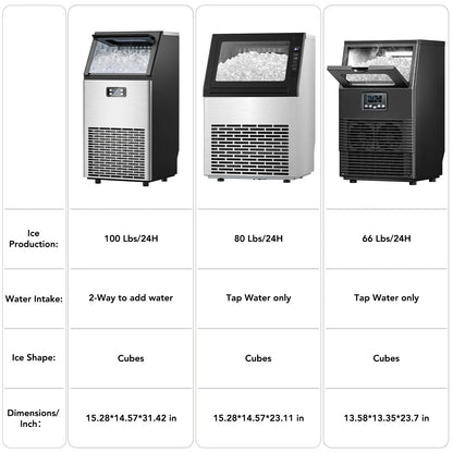 COWSAR Commercial Ice Maker V2.0, 100 Lbs, 2-Way Add Water, Large Ice Maker Self Cleaning, Ice Machine with 24 Hour Timer,33 Lbs Basket, Stainless Steel Ice Makers for School, Home, Bar, RV