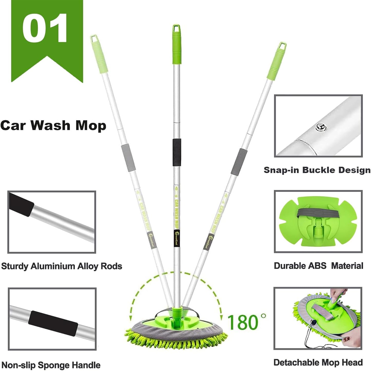 160CM Autowaschbürste Waschbürste Auto Mit Langer Griff, 2 in 1 Mikrofaser Chenille Autowaschmopp Waschhandschuh Reinigungsbürste Für Auto RV Trucks Wohnwagen Wohnmobil