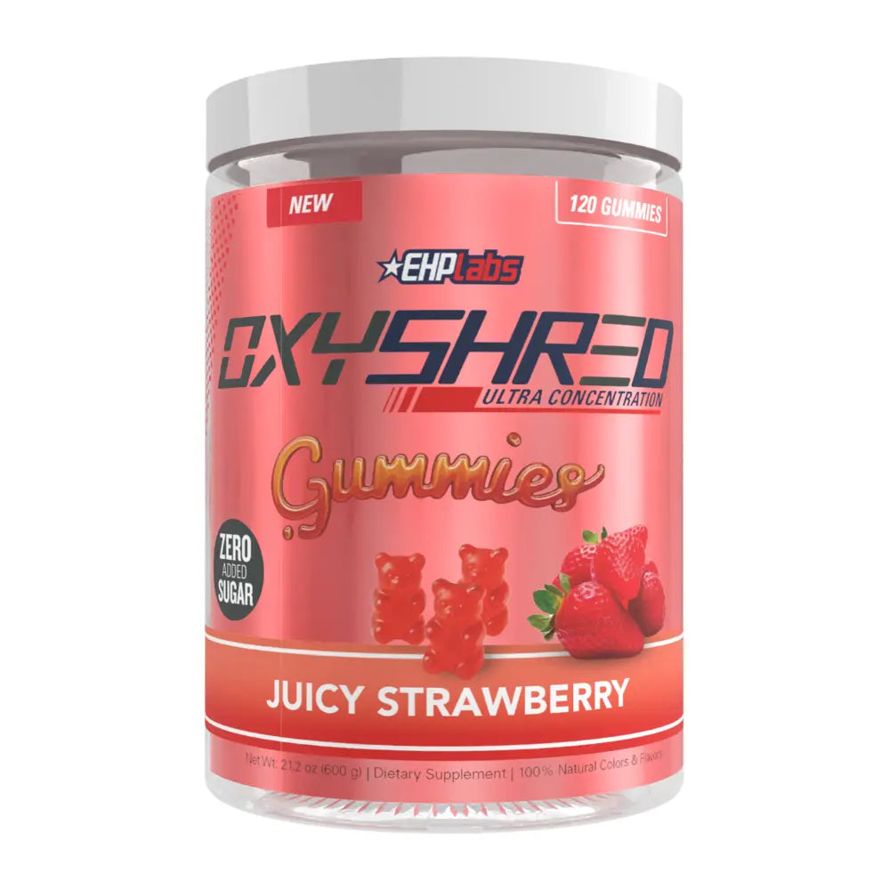 Ehplabs Oxyshred Gummies | 120Ct Juicy Strawberry & Blue Raspberry Pre Workout Gummy Zero Added Sugar L Carnitine & Natural Caffeine on the Go Energy, Edible Preworkout
