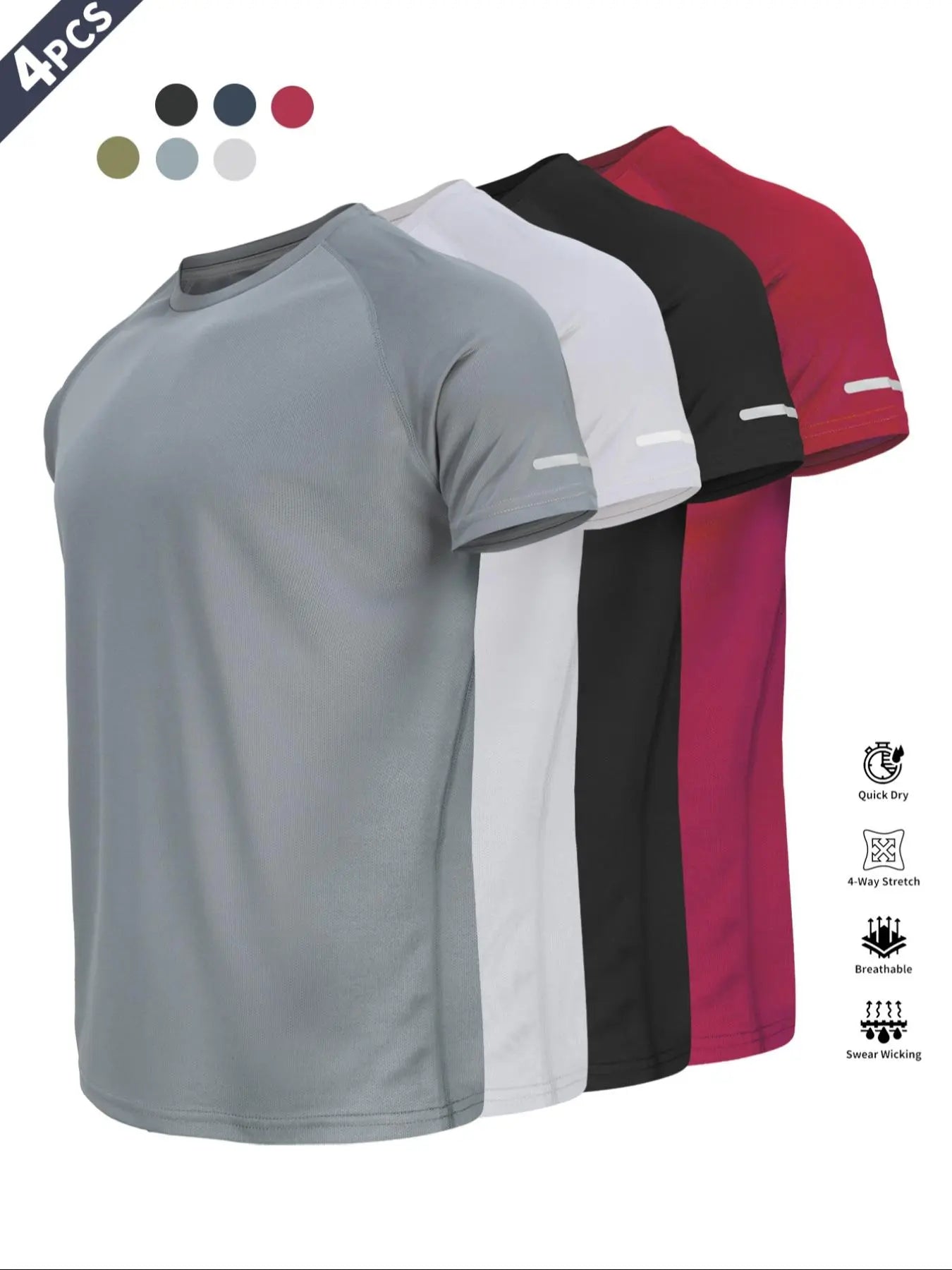 Reflective Sportswear T-Shirt, Breathable Quick-Dry Short Sleeve Crew Neck, Lightweight Men'S Athletic Tee, Ideal for Outdoor Activities
