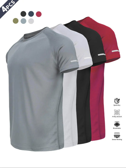 Reflective Sportswear T-Shirt, Breathable Quick-Dry Short Sleeve Crew Neck, Lightweight Men'S Athletic Tee, Ideal for Outdoor Activities