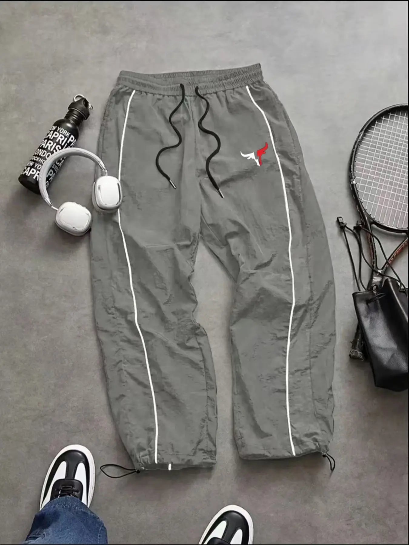 Men'S Casual Sporty Long Pants, Athleisure Pants, Loose Fit Elastic Cuff, Fashionable Print, Lightweight Fabric, Perfect for Daily Wear