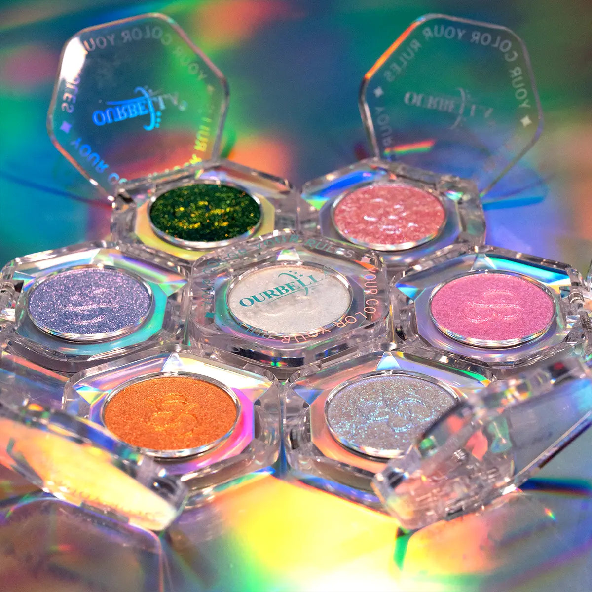 Ourbella Single Multi-Chrome Eyeshadows, Sparkly Shimmer Glitter Eyeshadow, Iridescent Shimmer, Talc Free, Holographic ,Color-Shifting, Metallic Iridescent Shimmer Shadow Duochrome
