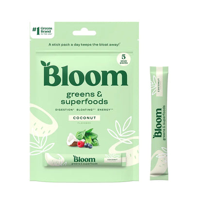Bloom Nutrition Greens & Superfoods Powder (5 Sticks)- Digestion, Gut Health, Bloating Relief, Spirulina & Chlorella with Probiotics & Antioxidants, Travel Size