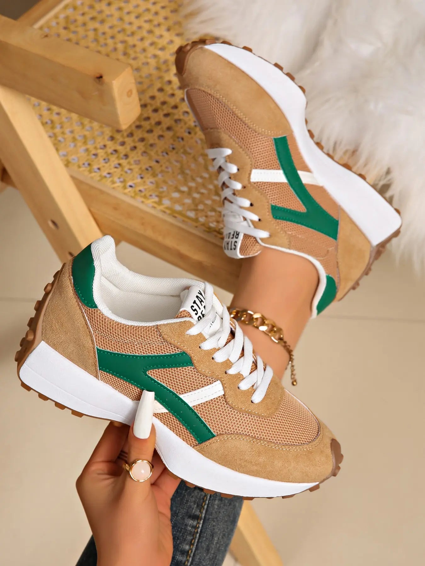 Women'S Sporty Arisan Shoes Spring & Fall Elegant Fashion Casual round Toe Low Top Lace-Up Thick Sole Breathable Outdoor Running Shoes