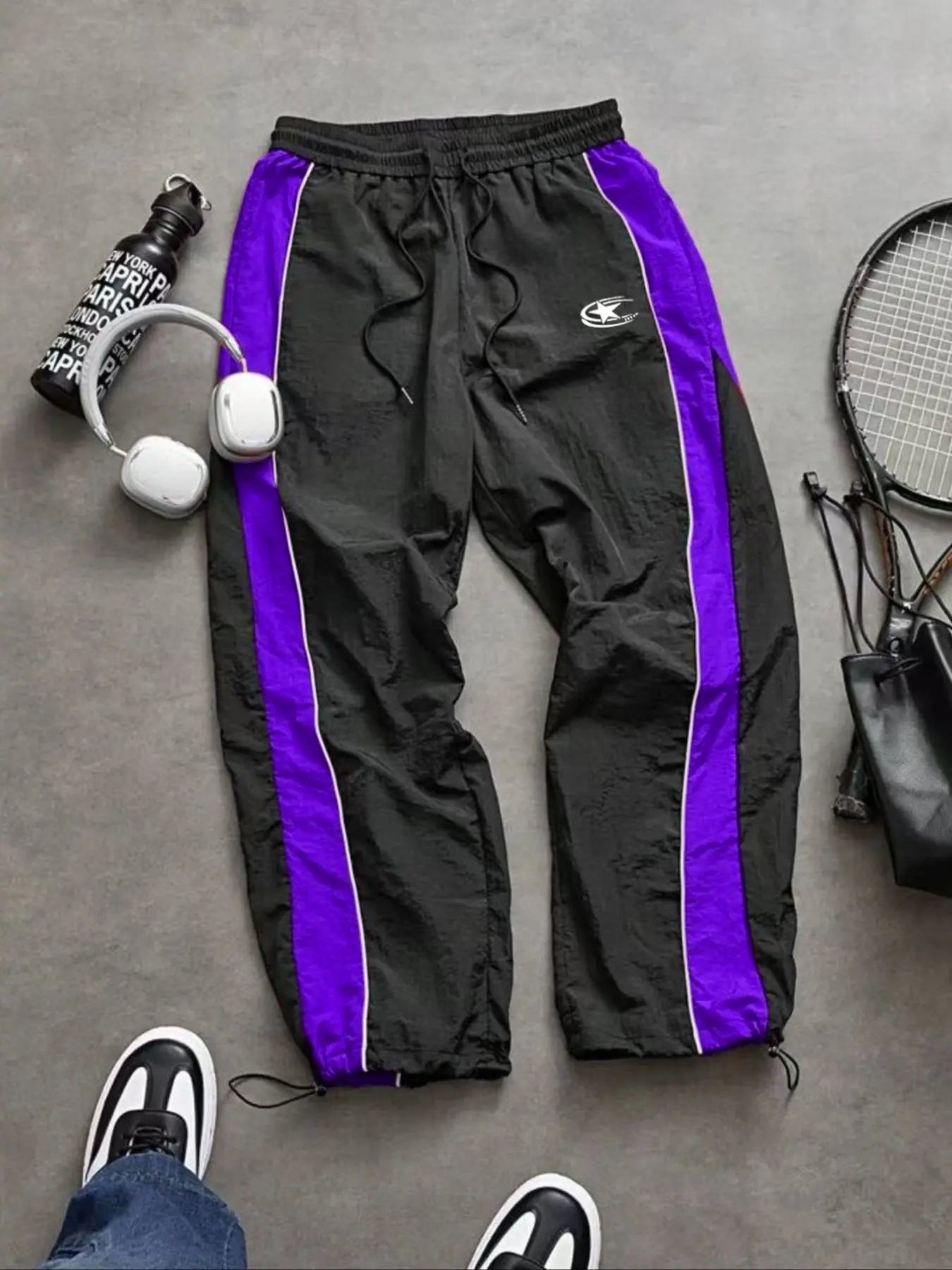 Men'S Casual Sporty Long Pants, Athleisure Pants, Loose Fit Elastic Cuff, Fashionable Print, Lightweight Fabric, Perfect for Daily Wear