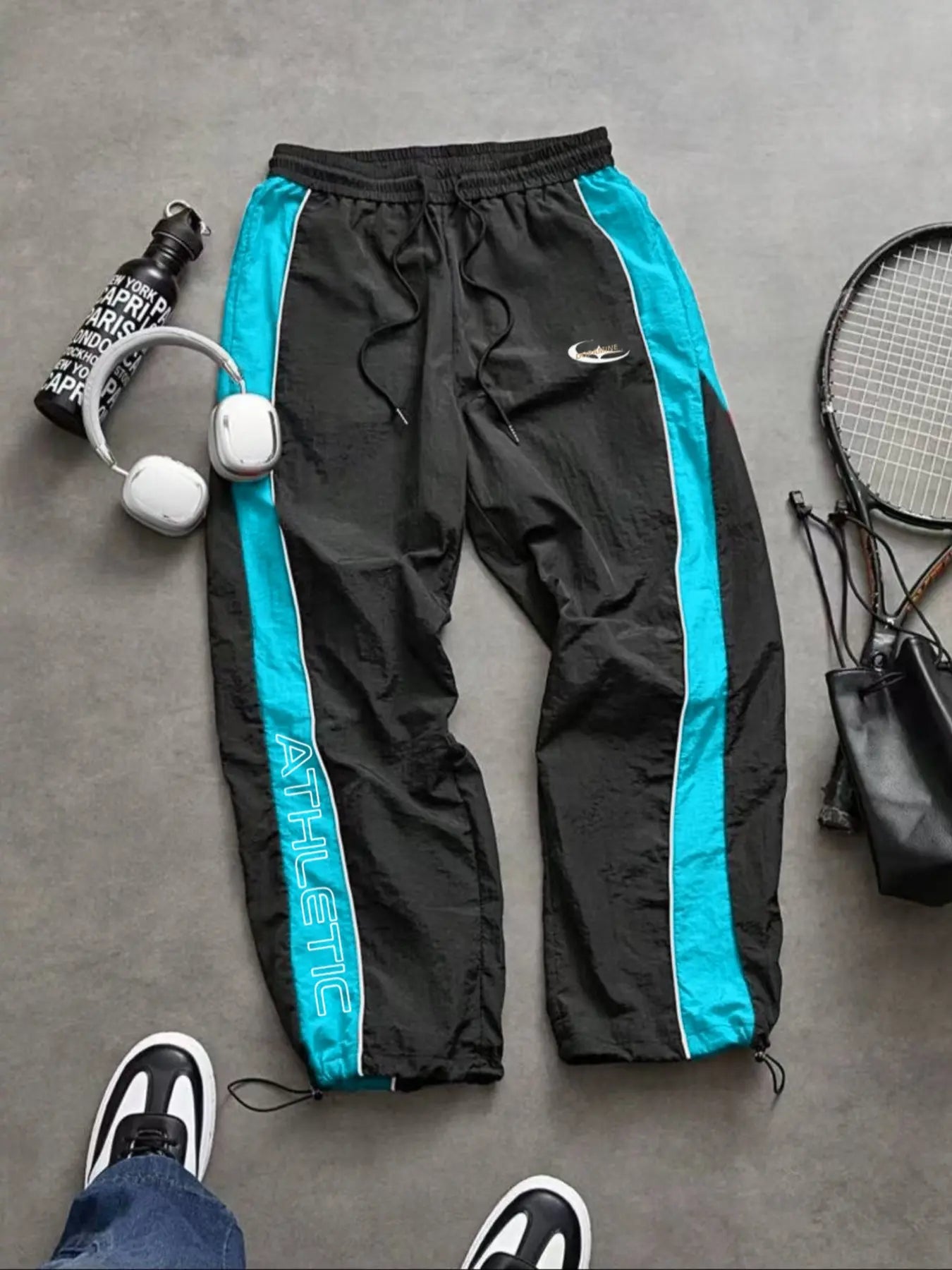 Men'S Casual Sporty Long Pants, Athleisure Pants, Loose Fit Elastic Cuff, Fashionable Print, Lightweight Fabric, Perfect for Daily Wear