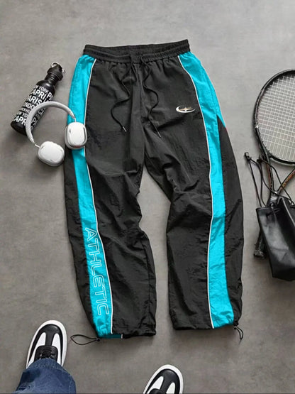 Men'S Casual Sporty Long Pants, Athleisure Pants, Loose Fit Elastic Cuff, Fashionable Print, Lightweight Fabric, Perfect for Daily Wear