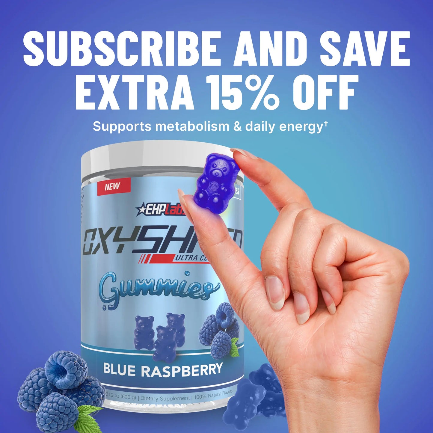 Ehplabs Oxyshred Gummies | 120Ct Juicy Strawberry & Blue Raspberry Pre Workout Gummy Zero Added Sugar L Carnitine & Natural Caffeine on the Go Energy, Edible Preworkout