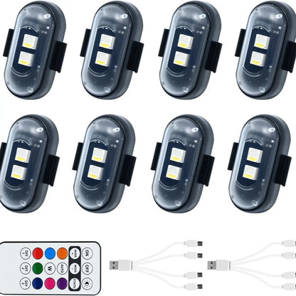 RGB Led Aircraft Strobe Light Remote Wireless Motorcycle Flash Light Warning Lights for Bike Car Multifunctional