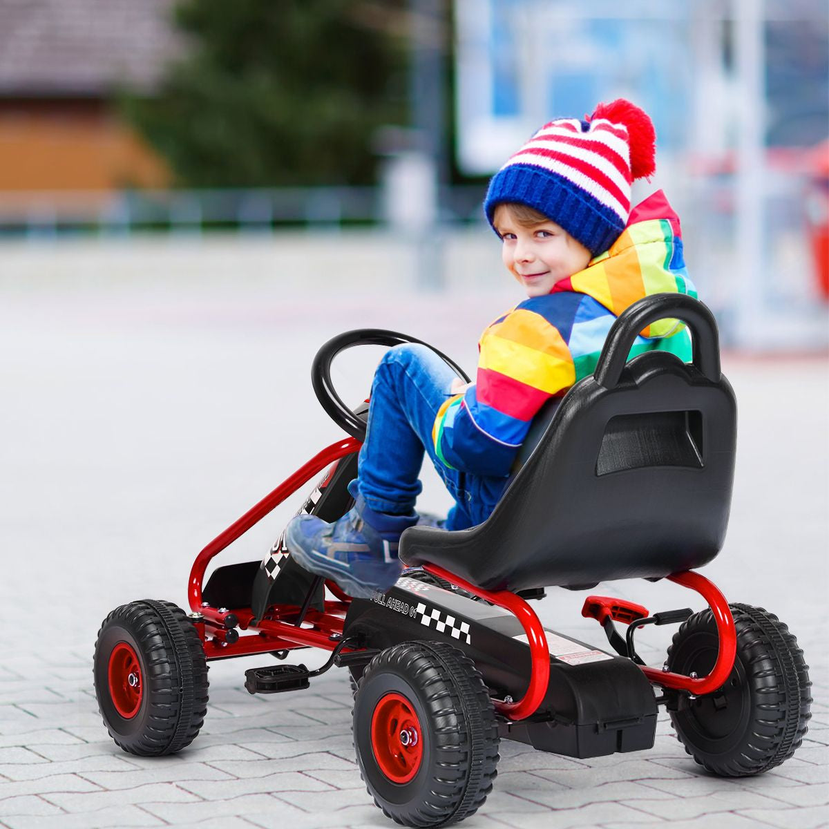 Gokart Mit Verstellbarem Sitz & Handbremse Tretauto Bis 30Kg Belastbar Pedal Go Cart