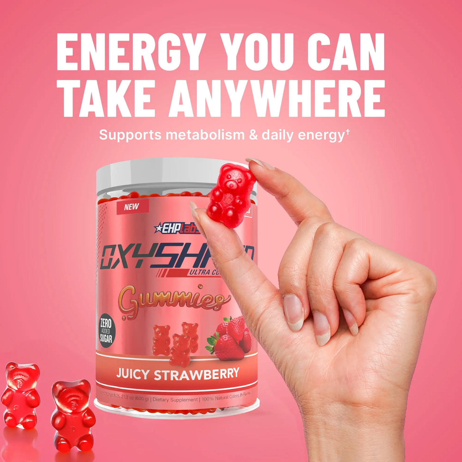 Ehplabs Oxyshred Gummies | 120Ct Juicy Strawberry & Blue Raspberry Pre Workout Gummy Zero Added Sugar L Carnitine & Natural Caffeine on the Go Energy, Edible Preworkout
