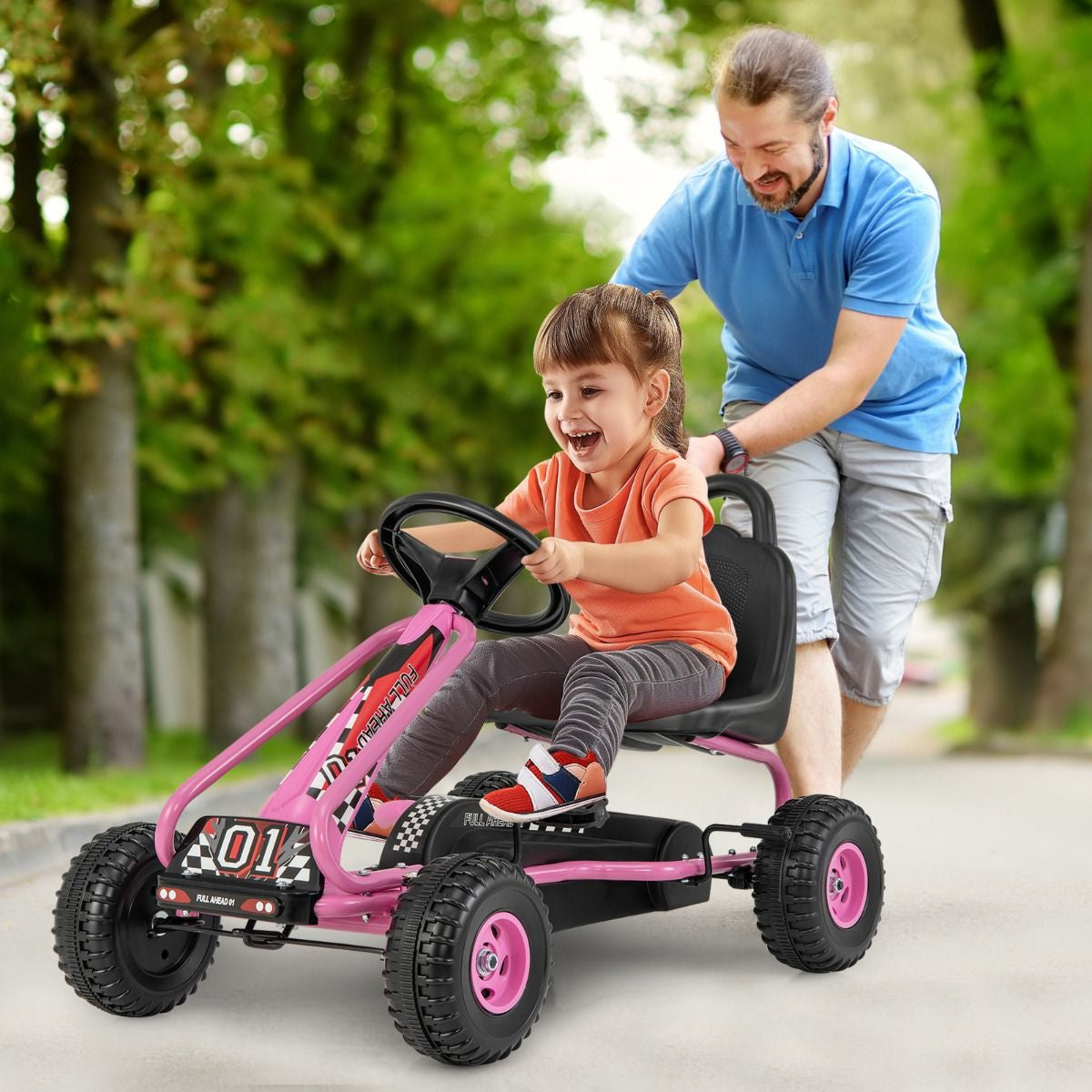 Gokart Mit Verstellbarem Sitz & Handbremse Tretauto Bis 30Kg Belastbar Pedal Go Cart