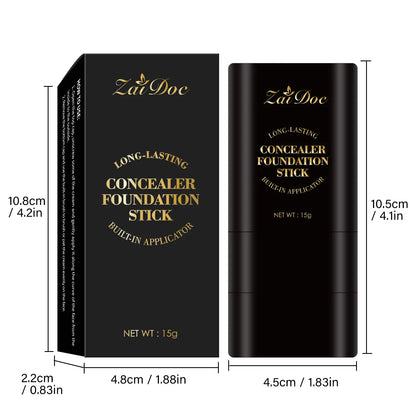 Zaidoc 7-Color Dual -Ended Concealer Foundation Stick, 2-In-1 Long-Lasting Foundation and Concealer with Brush, Creamy Full Coverage for Dark Circles & Blemishes, Hydrating Olive & Camellia, 2.09 Oz