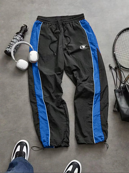 Men'S Casual Sporty Long Pants, Athleisure Pants, Loose Fit Elastic Cuff, Fashionable Print, Lightweight Fabric, Perfect for Daily Wear