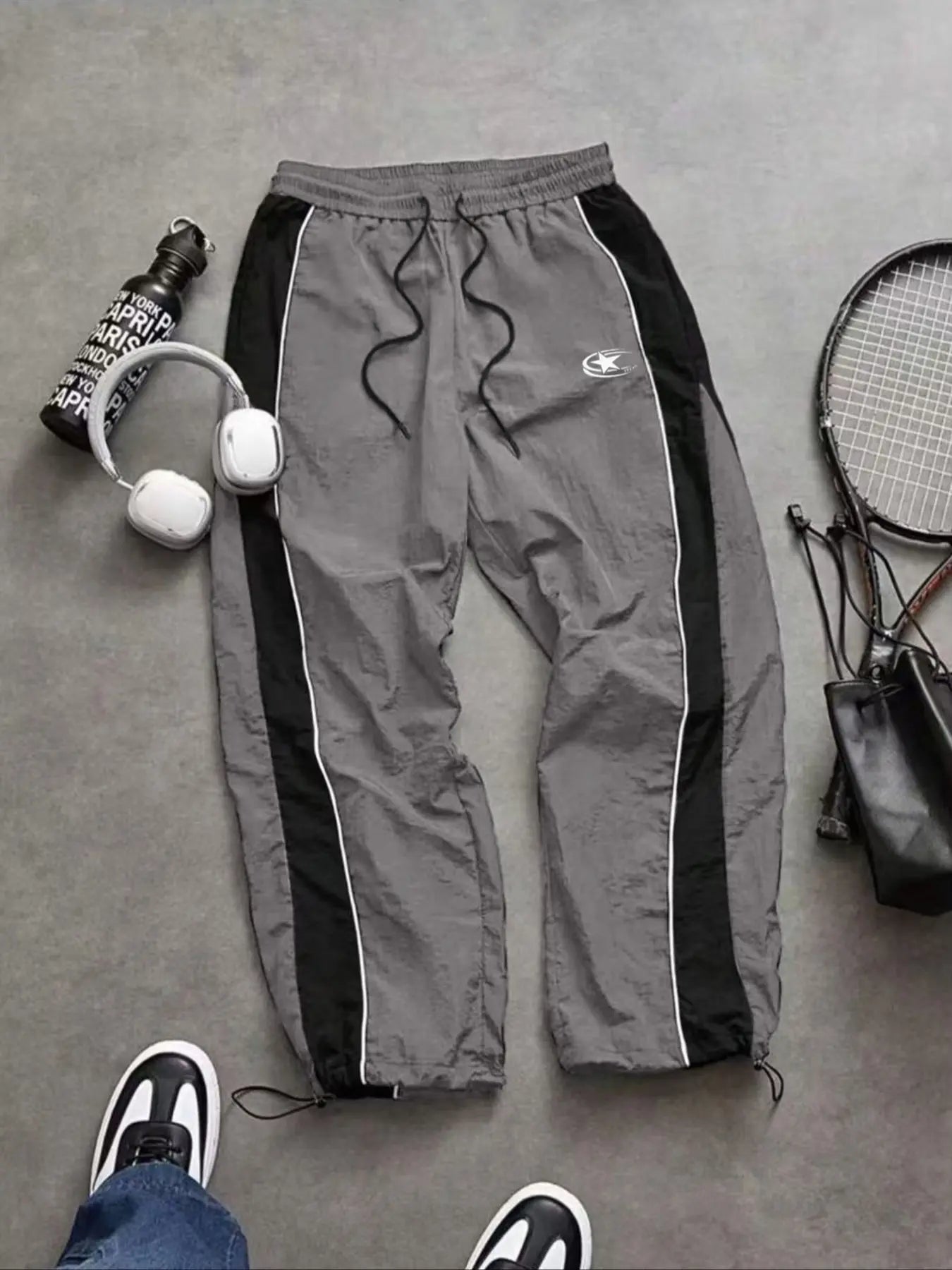 Men'S Casual Sporty Long Pants, Athleisure Pants, Loose Fit Elastic Cuff, Fashionable Print, Lightweight Fabric, Perfect for Daily Wear