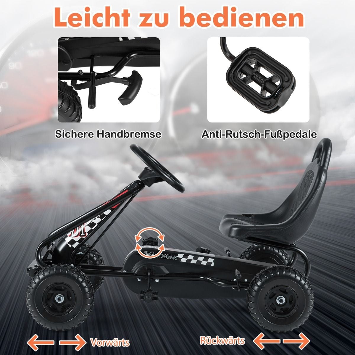 Gokart Mit Verstellbarem Sitz & Handbremse Tretauto Bis 30Kg Belastbar Pedal Go Cart