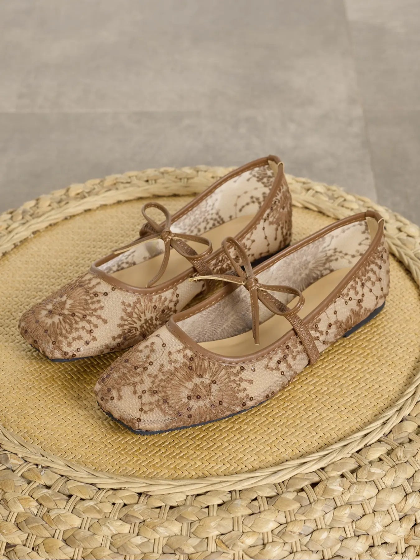 Women'S Embroidered Mesh Netted Ballet Flats, Elegant Square-Toe Flat Shoes for Parties and Daily Wear, Lightweight Breathable Comfortable Footwear for Women & Girls, Ballerina Flats Shoes