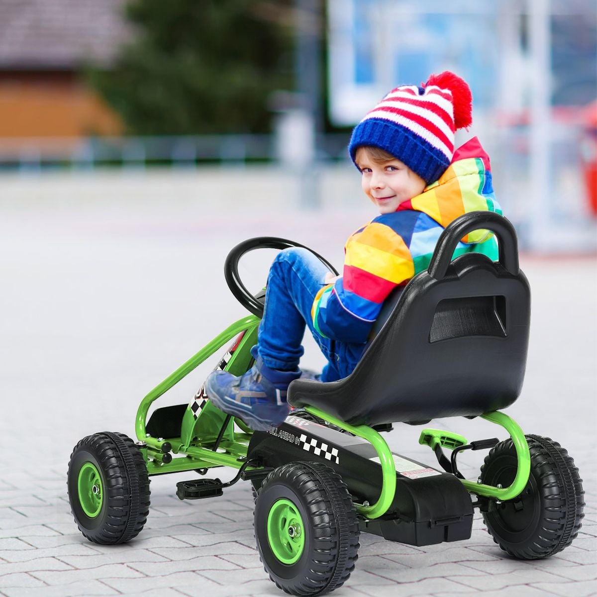 Gokart Mit Verstellbarem Sitz & Handbremse Tretauto Bis 30Kg Belastbar Pedal Go Cart