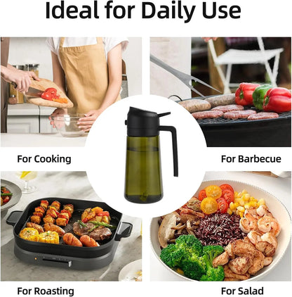 2 Count 2 in 1 Oil Sprayer for Cooking 16Oz/470Ml Light-Blocking Dark , Olive Oil Dispenser Bottle for Kitchen, Premium Dark Green Glass Oil Bottle, Food-Grade Oil Mister for Air Fryer, BBQ