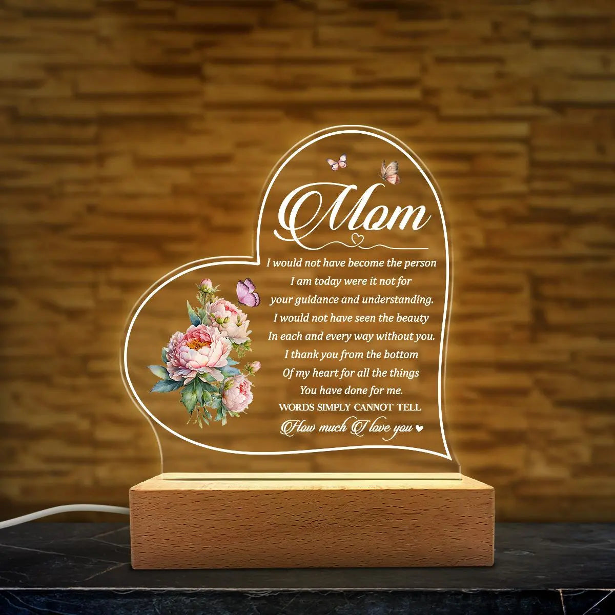 SANDJEST Mother'S Day Acrylic Night Light Table Bedside Bedroom USB Powered Decorative Light, Home Decoration, Gift for Sister Grandma